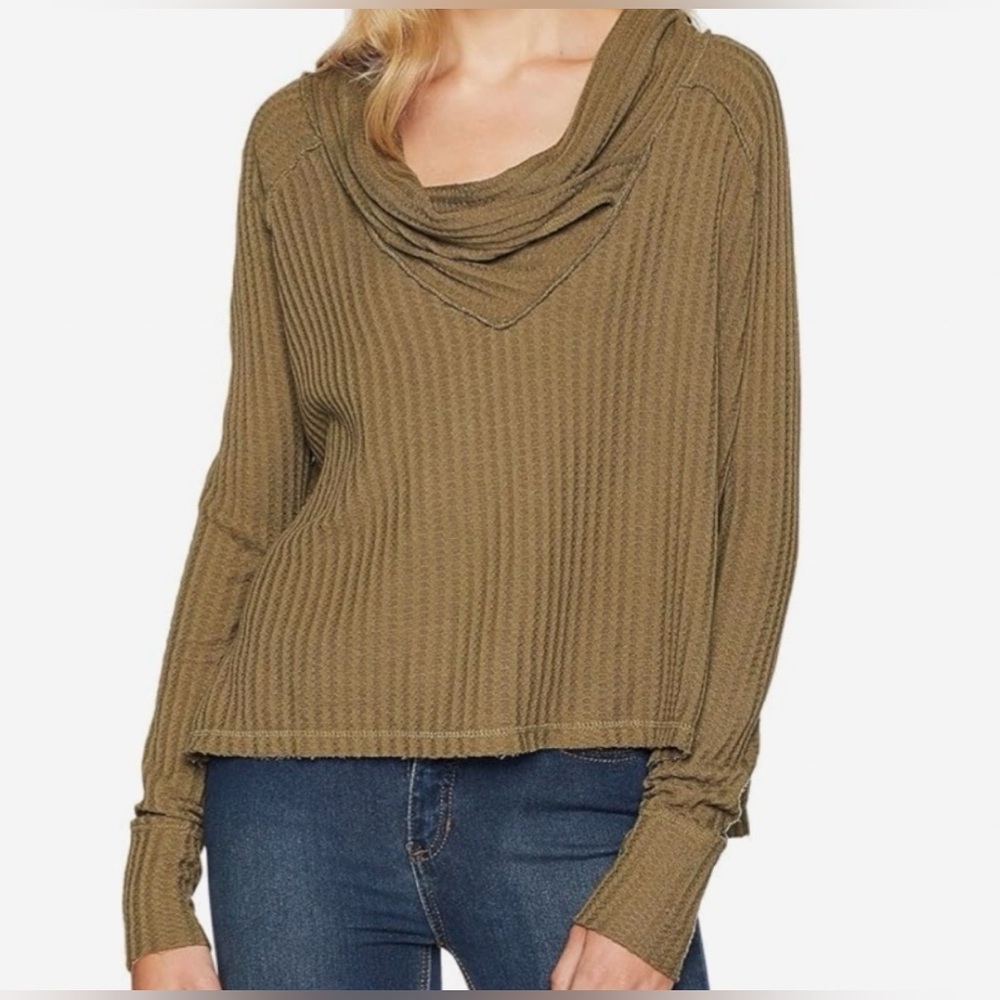 Free People We The Free Wildcats Thermal Cowl Neck Green Top